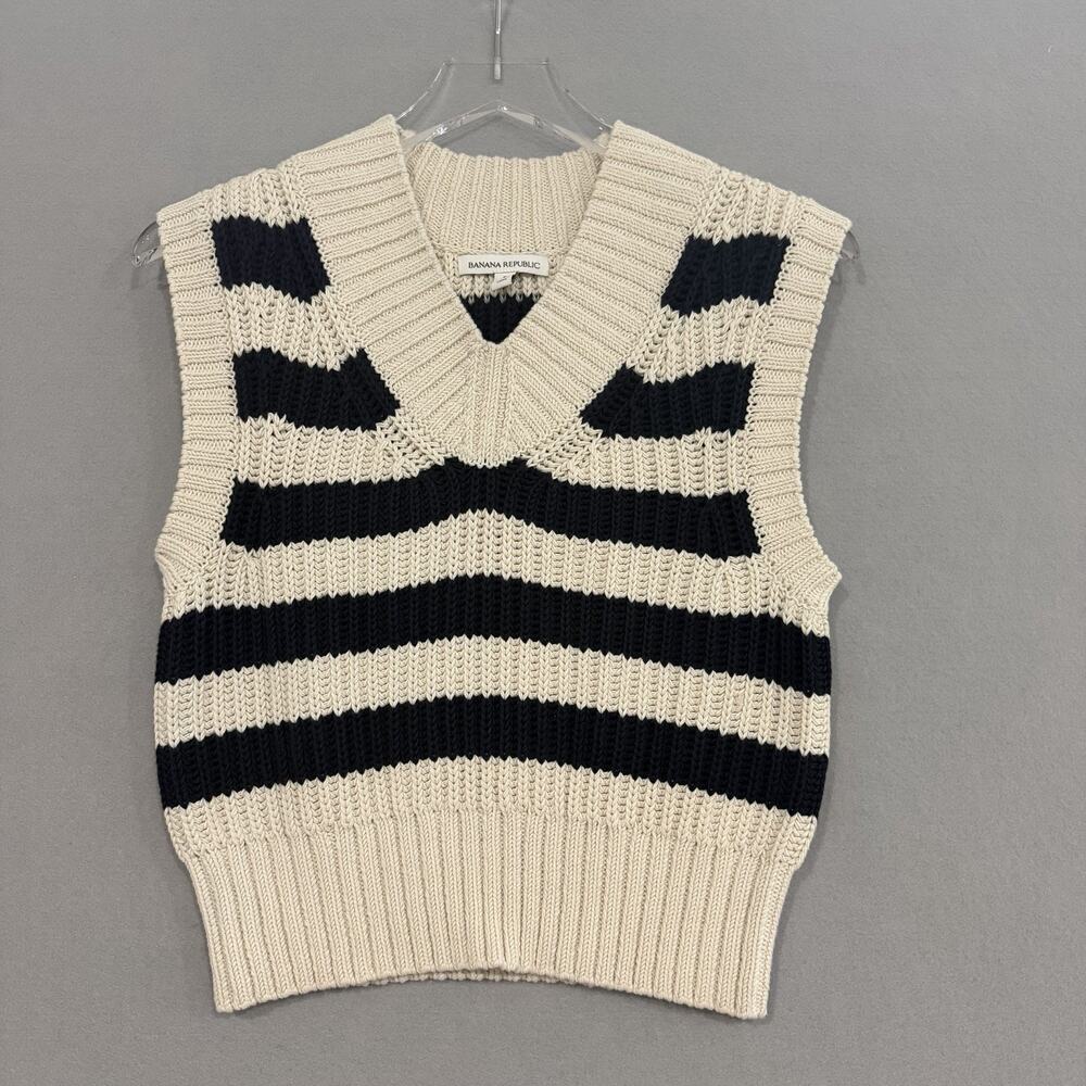 Banana Republic Sweater Vest Small Ivory Navy Striped Academia Preppy
